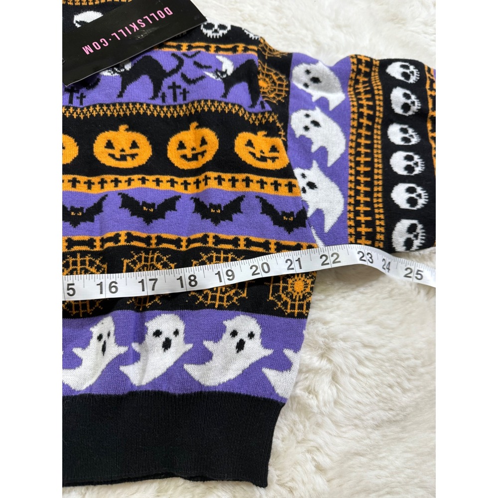 Dollskill Trickz N' Treatz Halloween Cropped Sweater Spooky Fair Isle Ghost M - Picture 6 of 7
